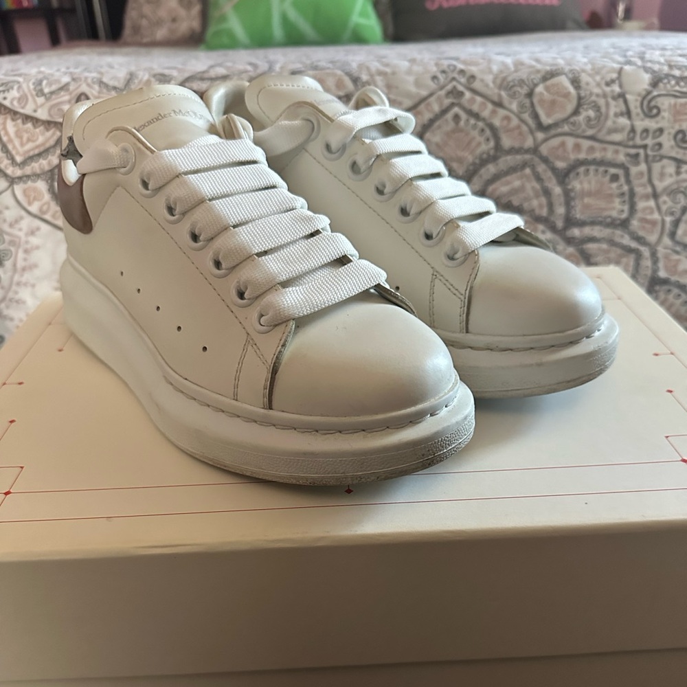 Alexander McQueen White Oversized Sneakers with Gold Accents
